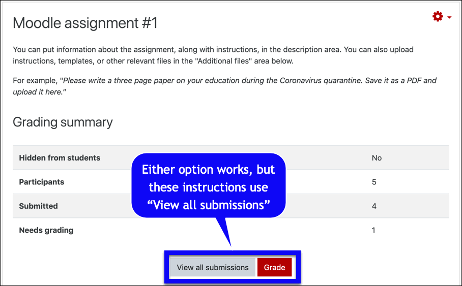 moodle assignment grade or view all submissions buttons