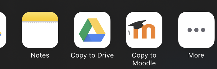 Applications the "Share a Copy" feature can be shared with. For Moodle, select "Copy to Moodle"