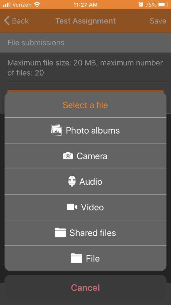 Screen that asks where you want to look for a file. Select "Shared Files" for this process.